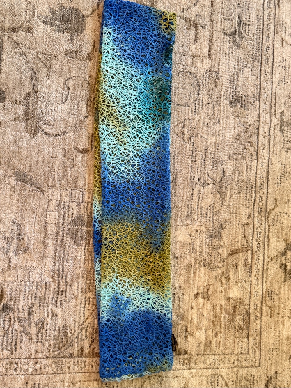 Coco + Carmen Openwork Knit Scarf in Blue and Teal